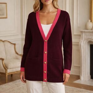 Talbots Womens Petite Cardigan PS Burgundy Pink Button Front Old Money NWT